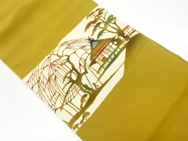 縮緬地民家に木模様名古屋帯